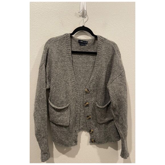 ZARA Knit Wool Button Down Grey Cardigan - Picture 1 of 5